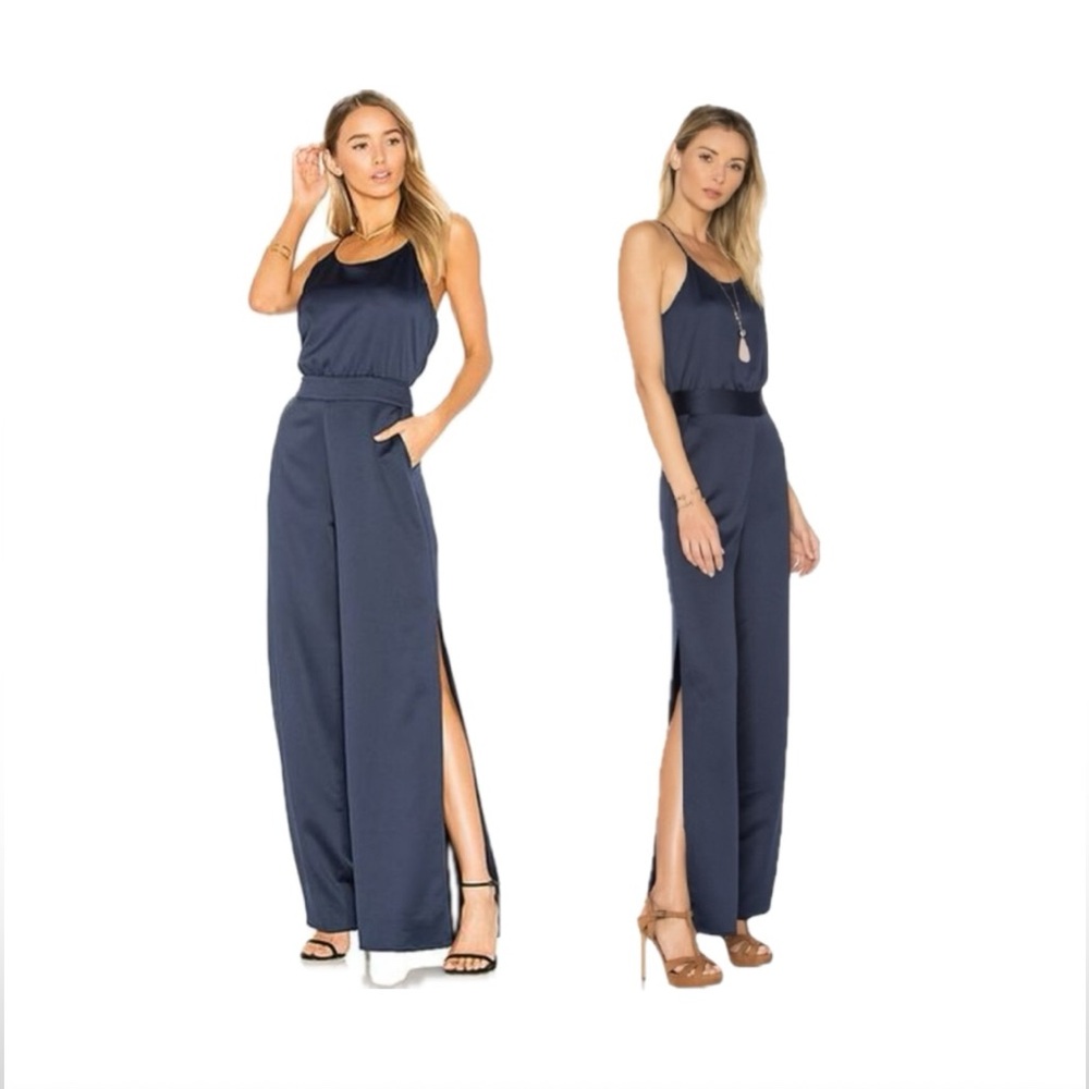 House of Harlow 1960 x Revolve Satin Wide Leg Navy Women's Jumpsuit Jumper